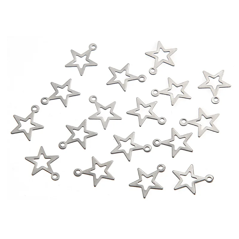 Seasha 100pcs/bag 18x15mm Stainless Steel Jewelry Making DIY Findings Star Shape Lucky Charms Pendants for Accessory