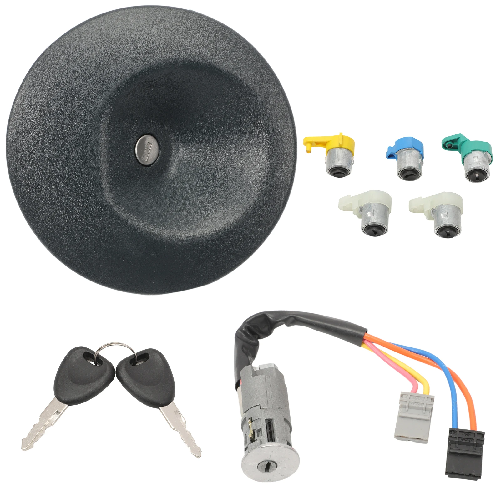 

Комплект дверного замка + крышка топливного бака 7701472590 Совместим с Kangoo 1 1997-2008 гг. Nissan Kubistar 2003-2009 гг. с второй ключом 7701470738