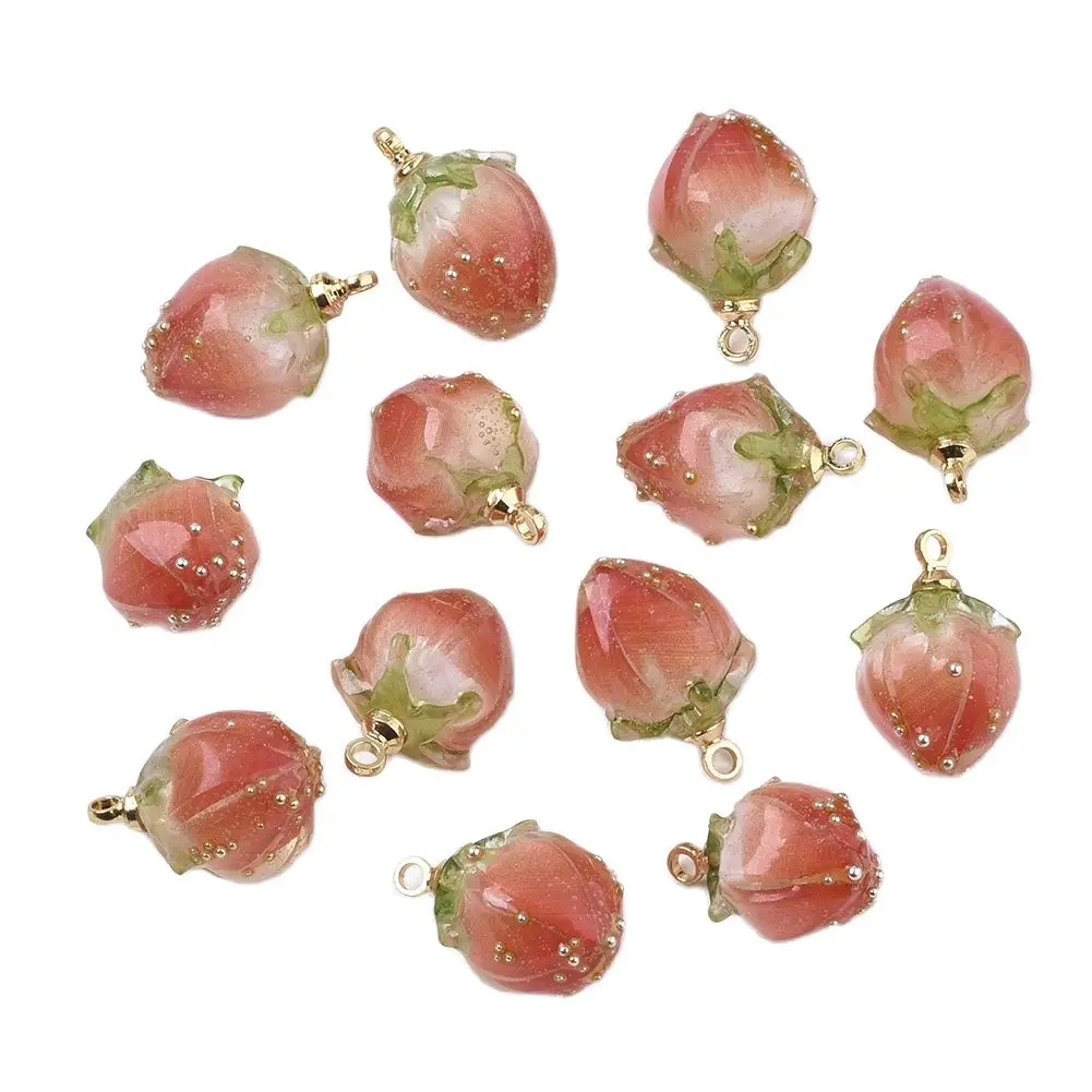 

20pcs Handmade Natural Real Dried Flower Pendants Pink Bud Shape Resin Charms Beads with Epoxy Resin Jewelry DIY Earrings