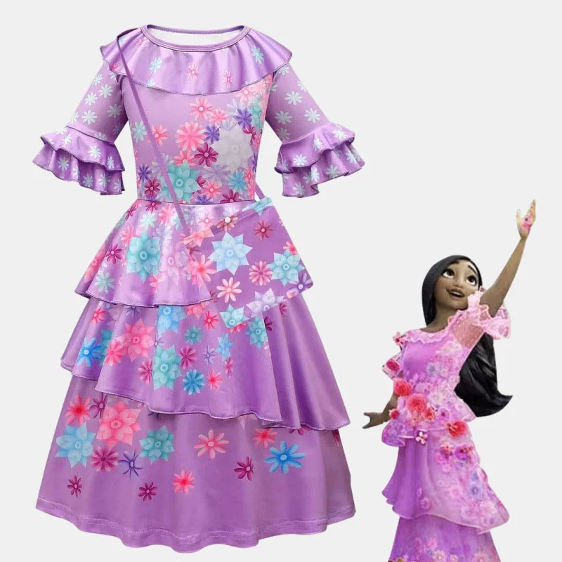 Chlidrens Costume Princess Encanto Madrigal Cupcake Dress For Girls Purple Gown Cosplay Birthday Kids Clothing Dresses+Bag 2022