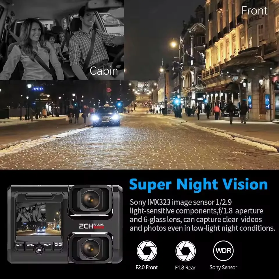 Автомобильный видеорегистратор с двумя объективами 4K 2160P Sony IMX335 Датчик WIFI GPS