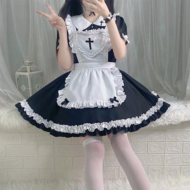 

2022 japanese lolita dress cute ruffle maid kawaii bow knot dress japanese girl cosplay costumes lolita daily uniform q283