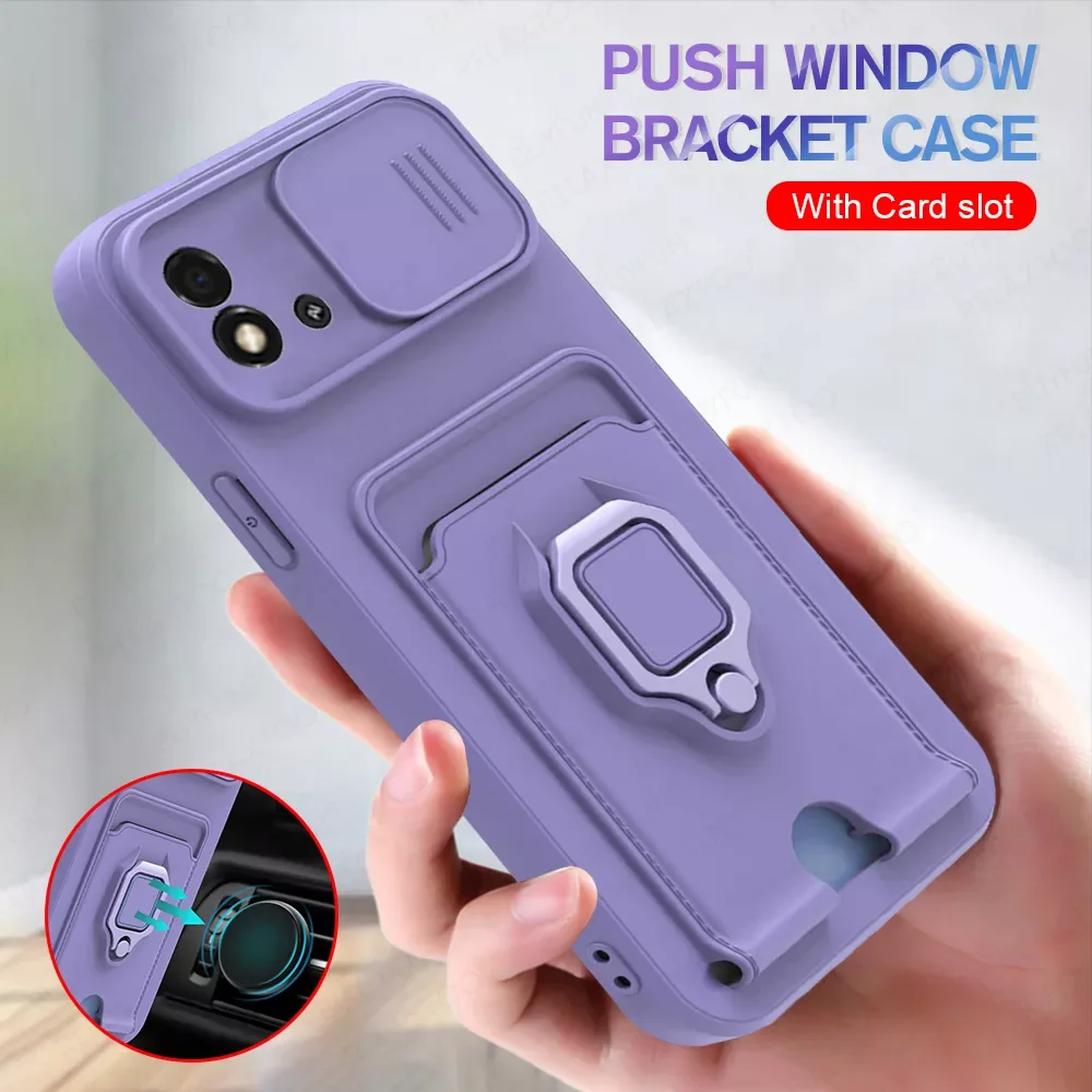 

Multifunctional TPU Ring Card Slot Cover For Realme C11 2021 6.52inch Sliding Lens Protection Case For Realme C 11 11C RMX3231