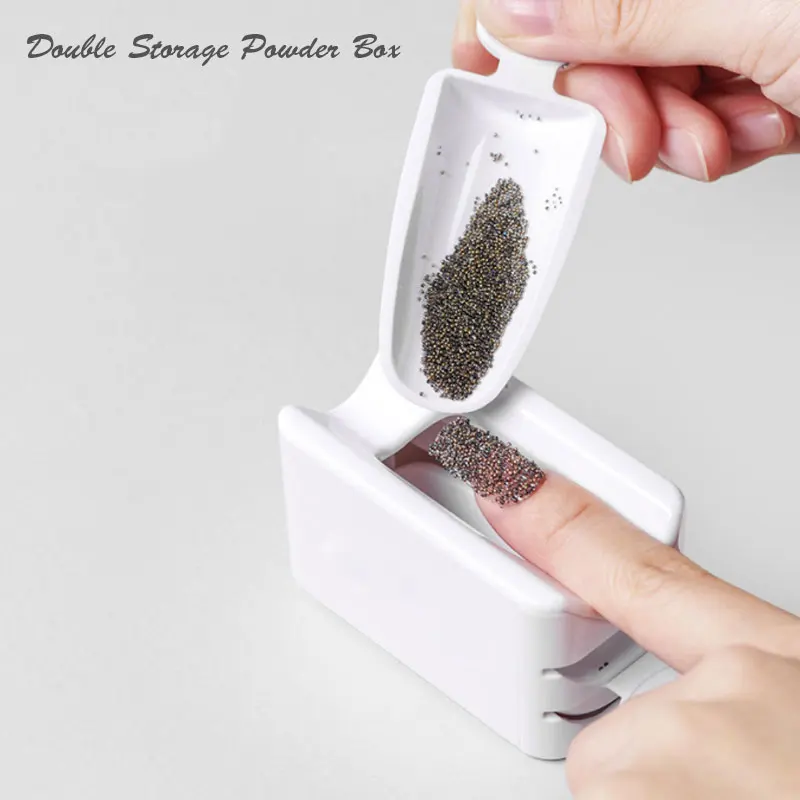

Double Layer Glitter Powder Drill Nail Art Manicure Tools Professional Jewelry Recycling Box Storage Portable Container White