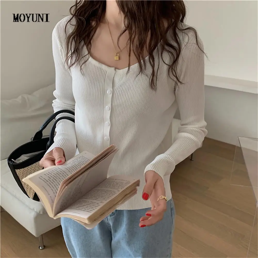 

MOYUNI милые женские пальто горячая Распродажа с длинным рукавом однотонные вязаные осенние шикарные офисные женские кардиганы уличная одежд...