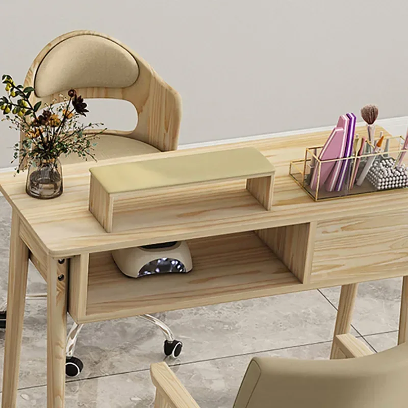 Столы для ногтей в японском стиле двойной маникюрный стол из цельного дерева и