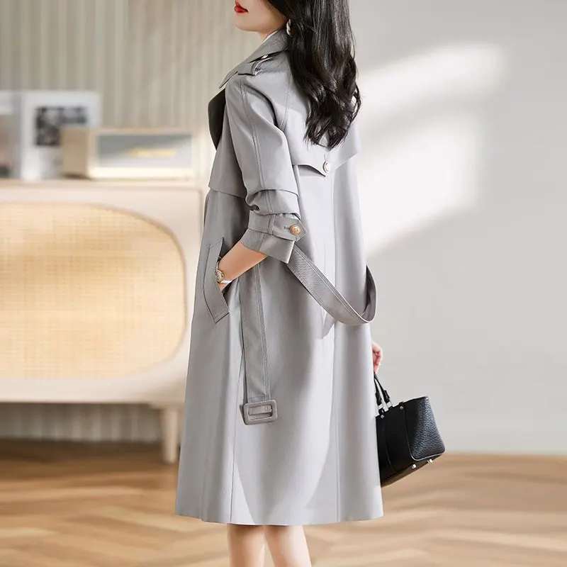 Бутиковый серый плащ женский длинный топ осень 2024 новые темпераментные куртки