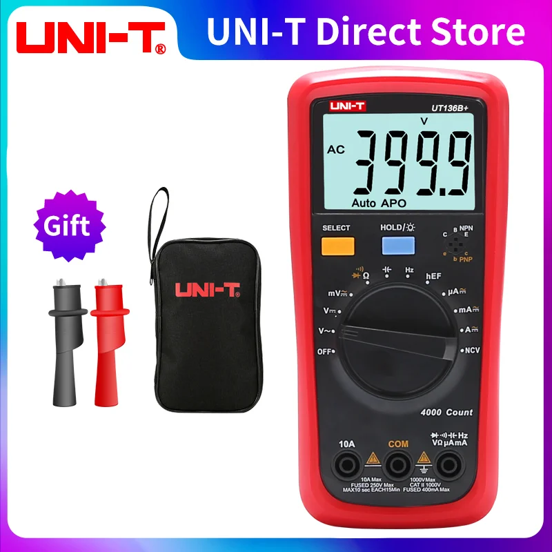 

UNI-T UT136B+/UT136C+ Digital Multimeter AC DC Voltmeter Ammeter Ohm Capacitance HFE Diode/Transistor Tester Meter