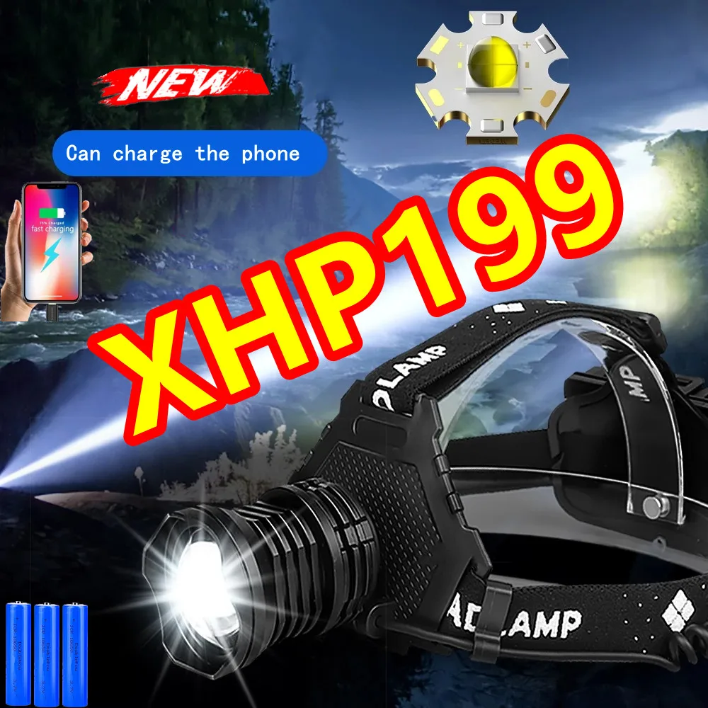 

100000LM Super XHP199 LED Powerful Headlamp Head Flashlight Rechargeable Head Lamp Light XHP160 Fishing Headlight Camping Torch