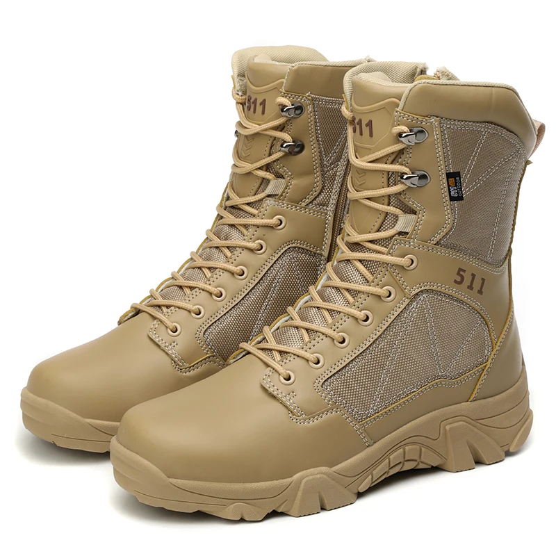 

High Top Hiking Shoes Men Tactical Boots Outdoor Anti-collision Zipper Waterproof Army Boots