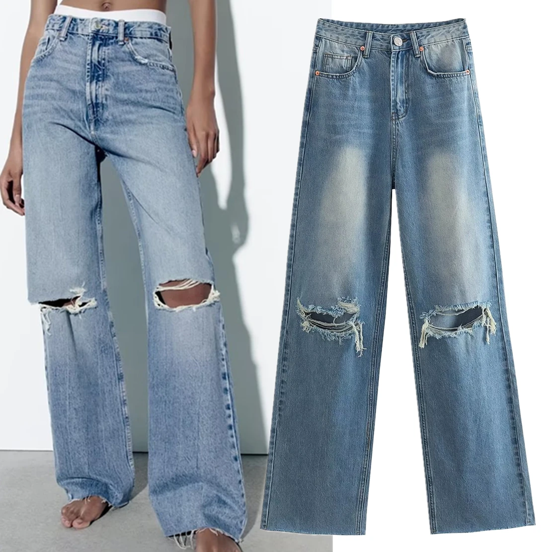 Jenny&Dave American Vintage Girls Harem Denim Pants Women Boyfriend Ripped Jeans Fashion Ladies High Street Loose Mom Jeans