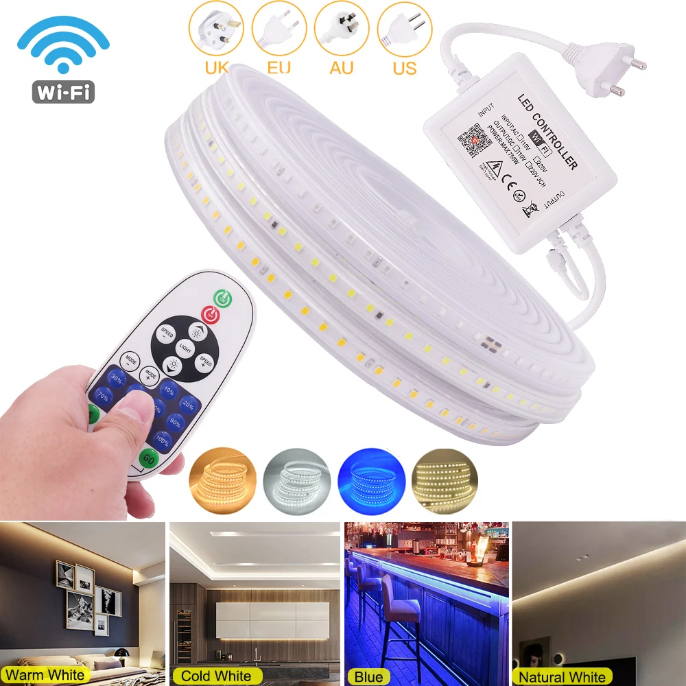 

1M-20M Tuya WiFi Dimmable LED Strip Light 110V 220V Waterproof 2835 120LEDs/m Flexible LED Tape Light with 23Key Remote Control