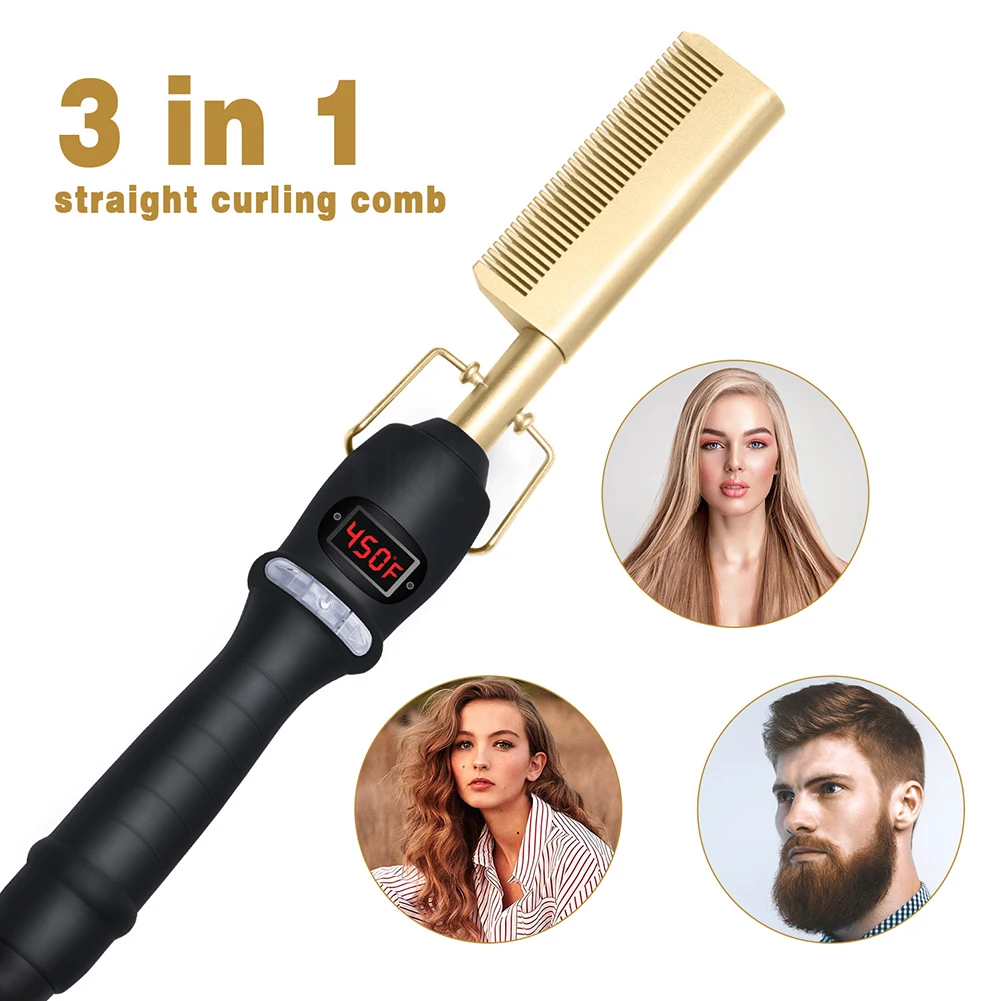 

Wet Dry Hair Straightener Curler Comb Dual-purpose with LCD Screen electric straightener curler perm curler Styling Tools