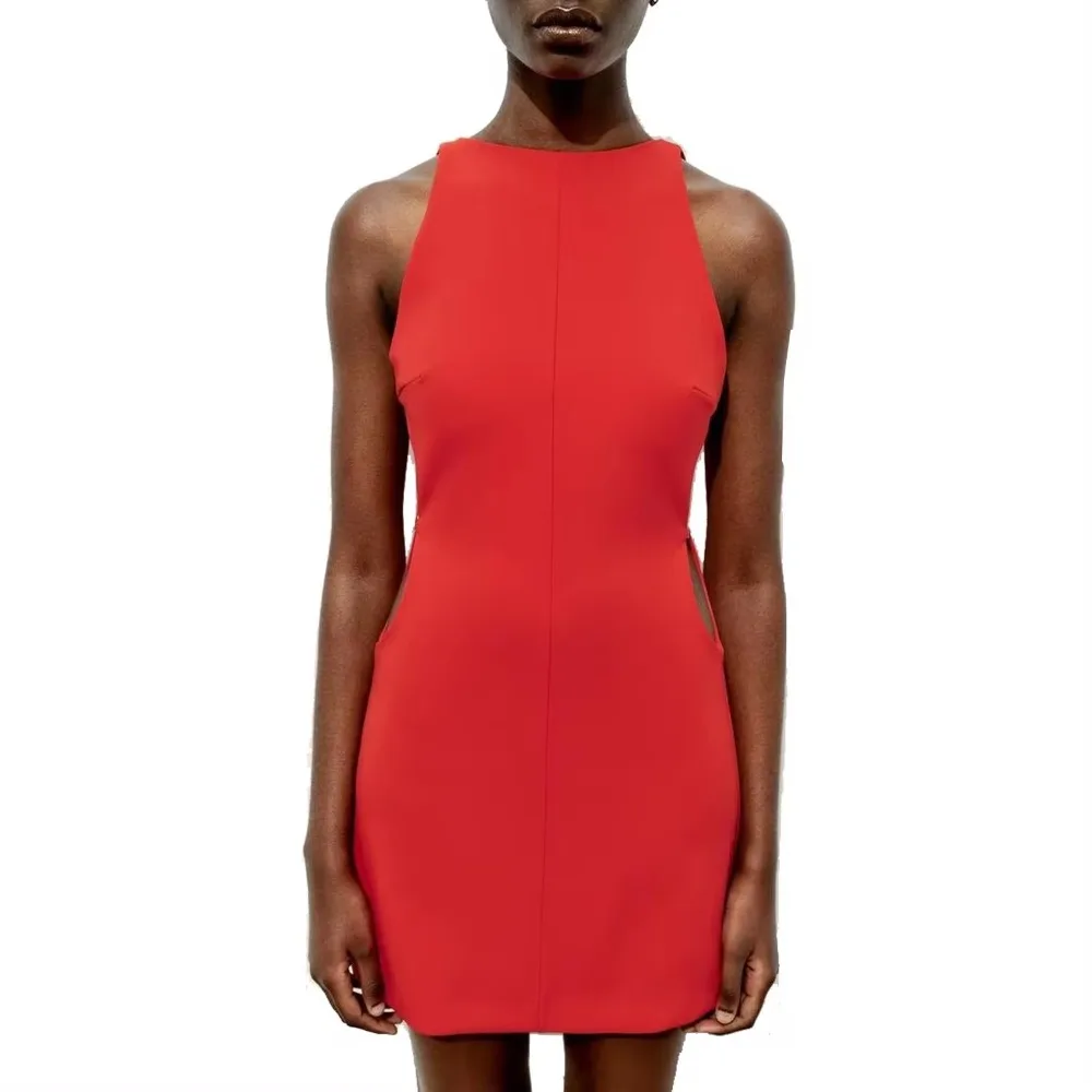 Женское Летнее Клетчатое Платье 2024 Без Рукавов С Круглым Вырезом Трапециевидной