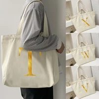 reusable canvas shoulder shopping bags girl bag letter printed student shopper grocery organizer handbag travel work tote pack