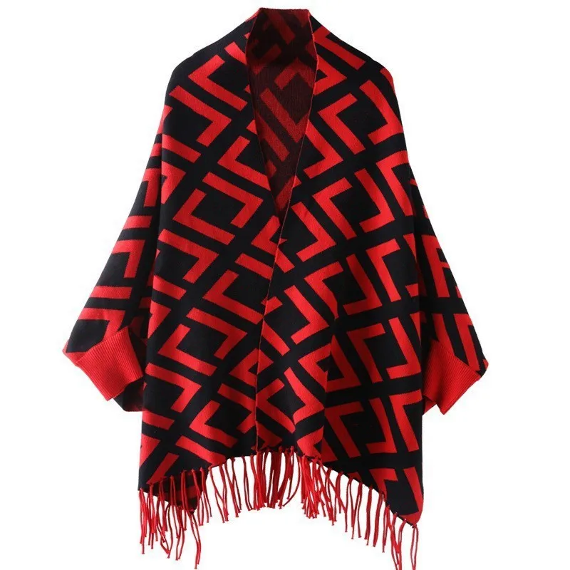 

Classical Luxury Brand Shawl Wrap Open Front Poncho Cape Women's Warm Shawls Sweater Winter Cardigan Ponchos Mujer