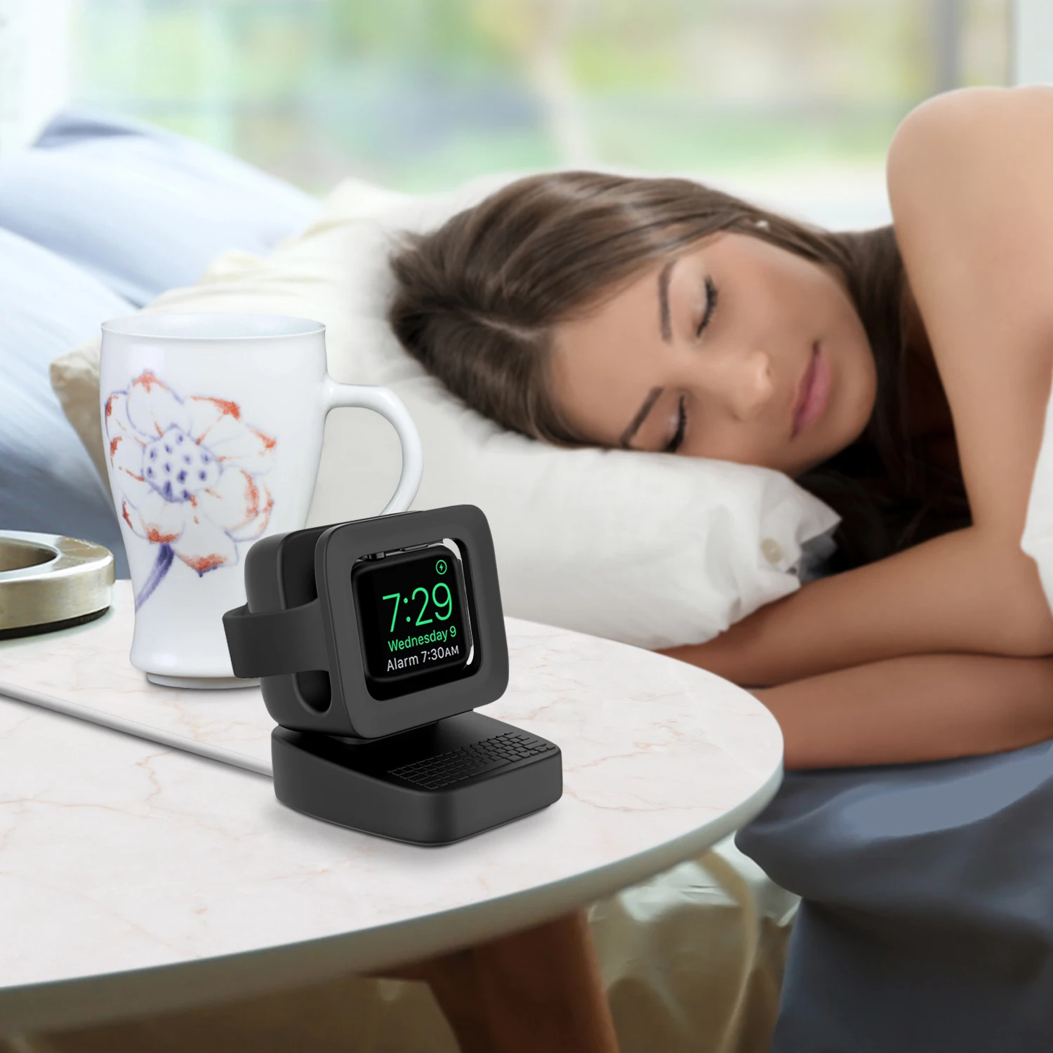 Charging Stand for Apple Watch 7 6 5 4 iWatch 3 2 1 Silicone Dock Holder Retro Computer Pattern Nightstand Keeper Bracket Base