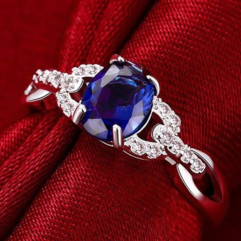 

Milangirl Luxury Ring Silver Color Red Blue White Crystal Rhinestone Zircon Metal Ring for Women Wedding Jewelry Accessories