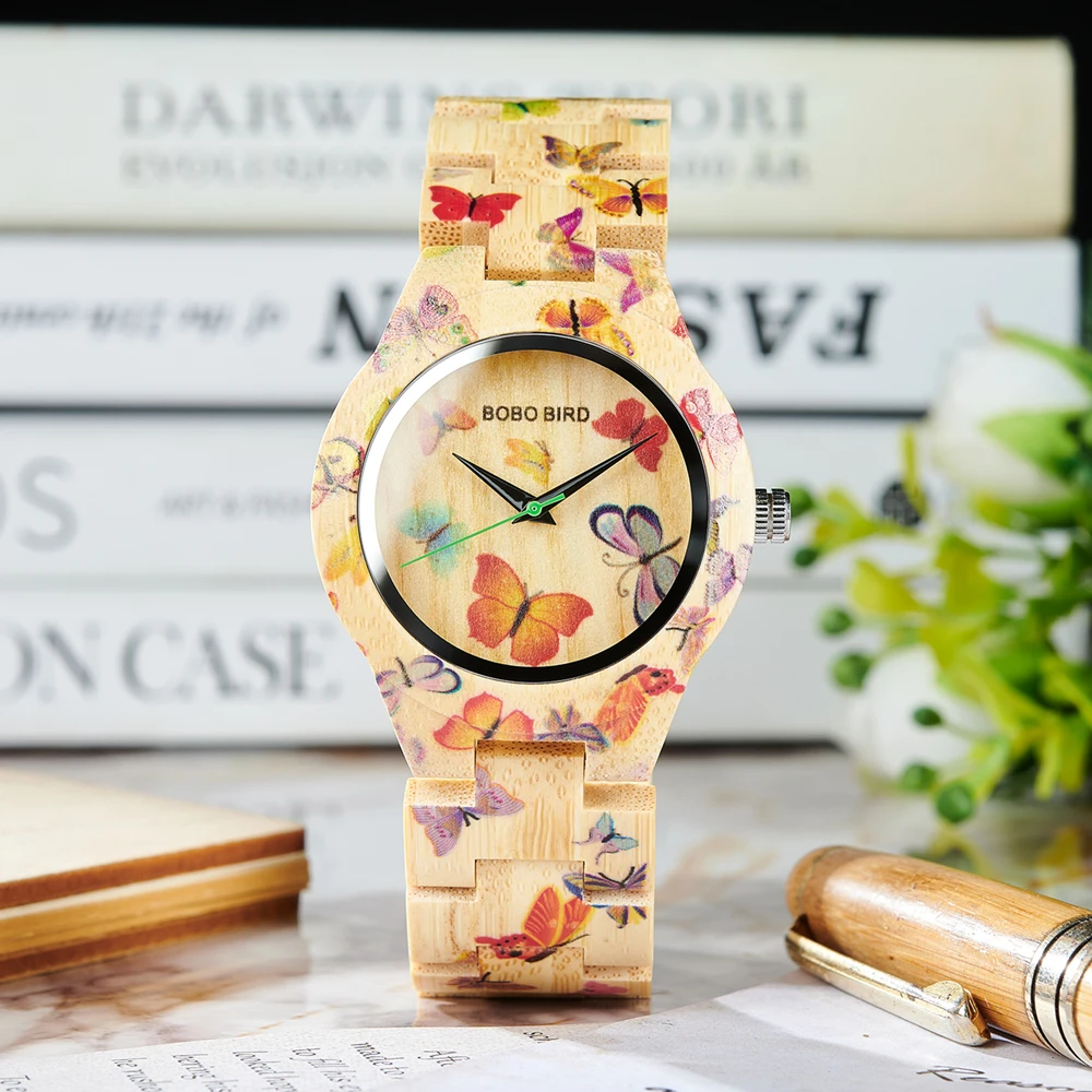 Часы наручные BOBO BIRD женские кварцевые с бамбуковым ремешком подарочной коробкой