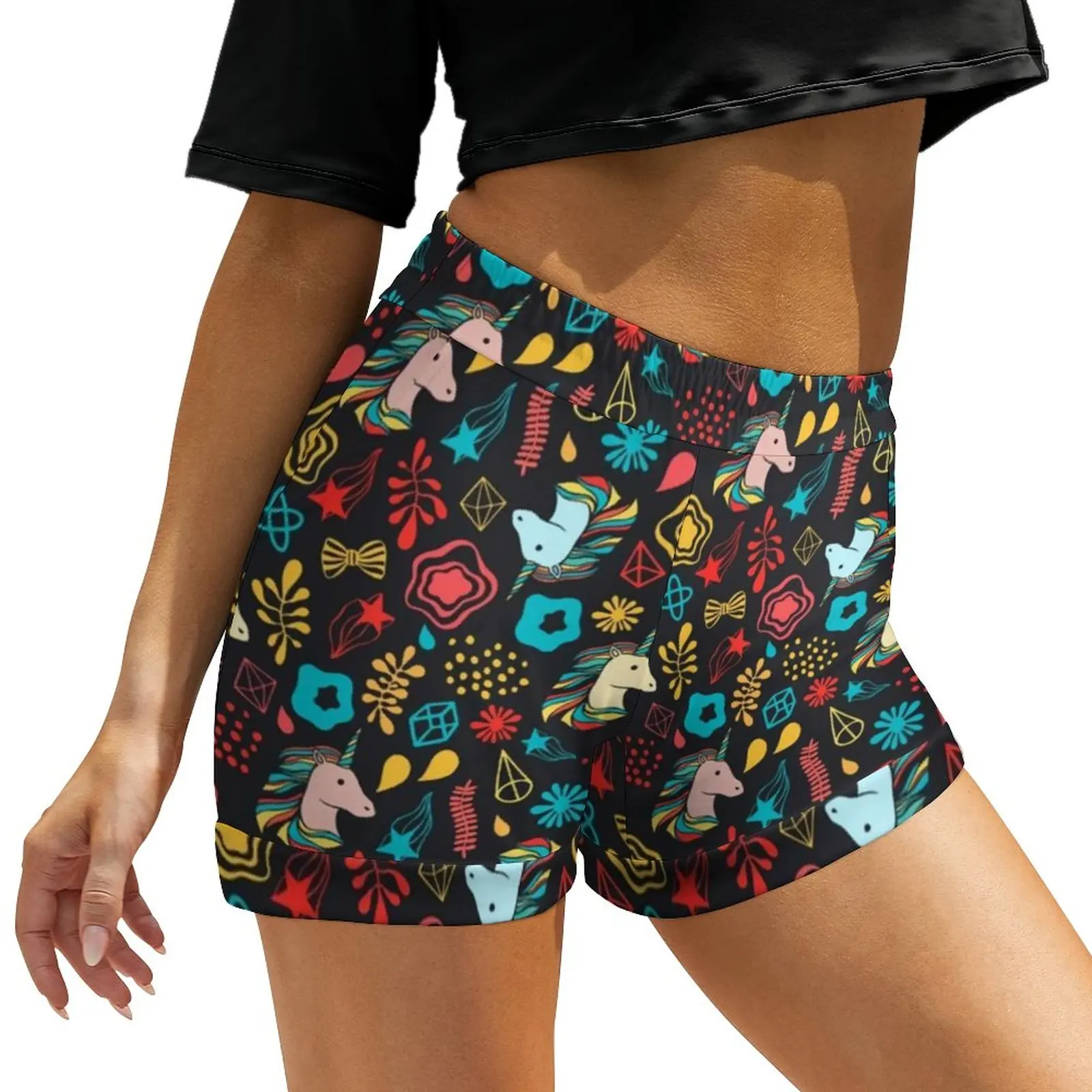 

Unicorn Party Shorts Elastic Waist Cartoon Flowers Print Print Shorts Kawaii Oversized Short Pants Slim Bottoms Birthday Present