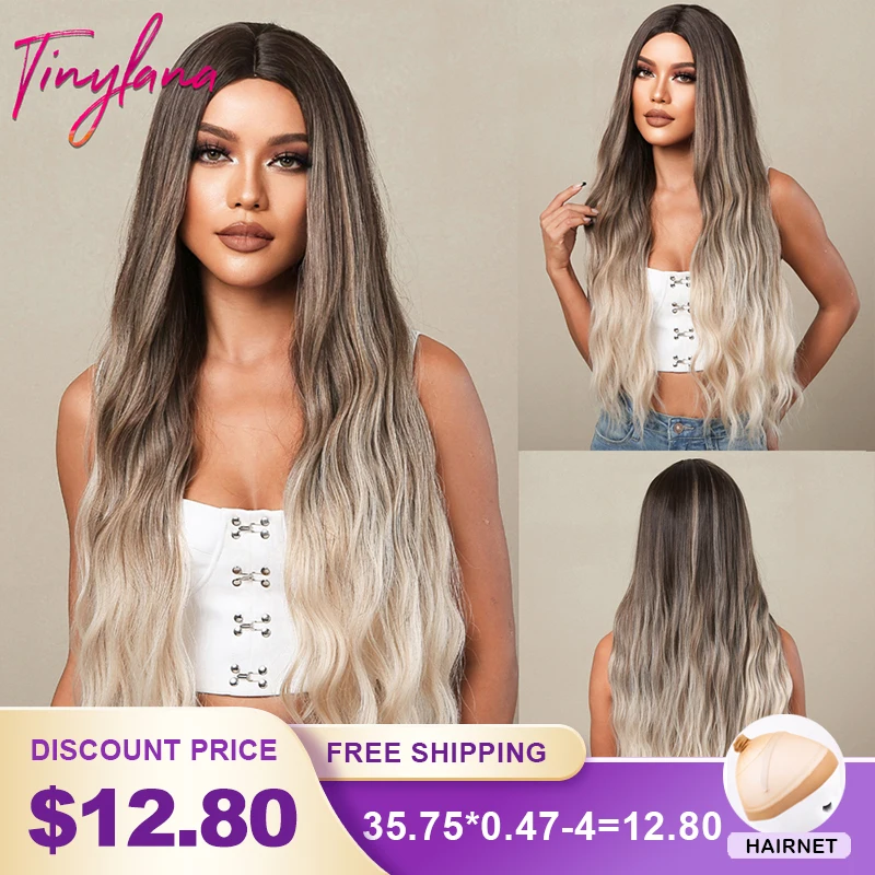 

Long Wavy Black Gray Brown Blonde Synthetic Hair Wigs for Women Middle Part Dark Ash Curly Wave Ombre Wig Cosplay Natural Hair