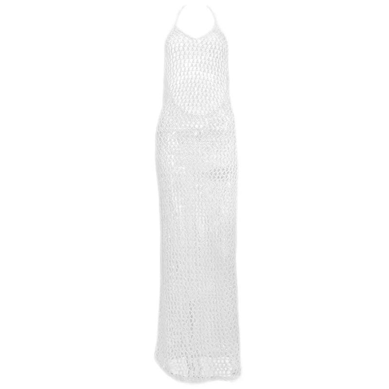 

Women Clothing Hollow Out Swimsuit Cover Ups Side Split Crochet Beachwear Dress Sleeveless Swimwear Suspenders Dresses