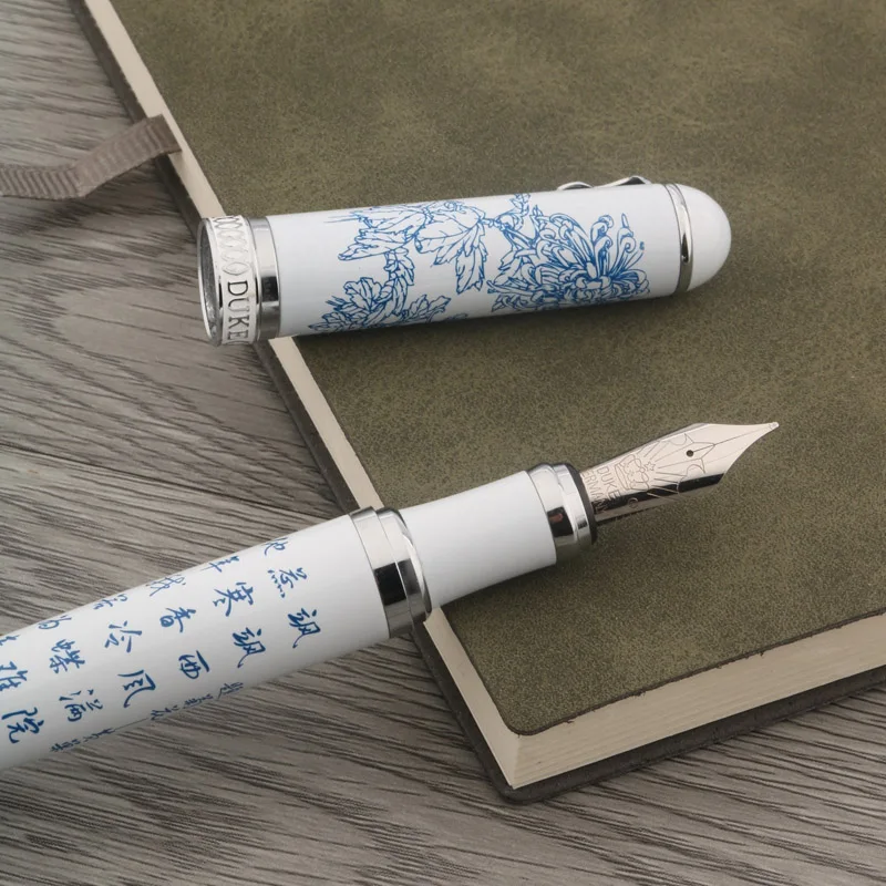 Перьевая ручка Duke D2 металлическая китайская живопись хризантемы Белые Офисные и