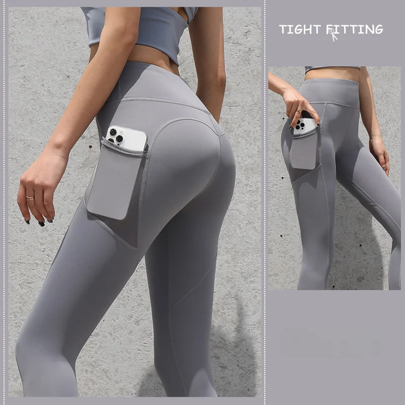 2023 Women's New Peach Hip Lifting Fitness Thin Quick-Drying Stretch Sports Tights Mesh Side Pockets Running Underpin Yoga Pants