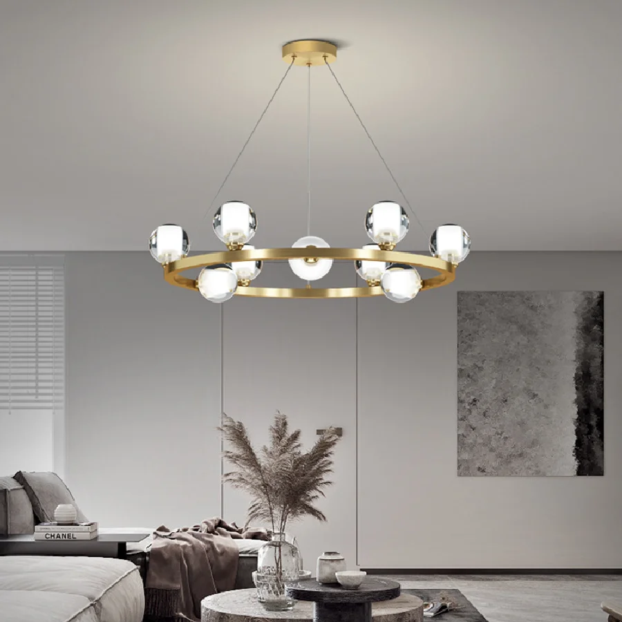 

Modern Minimalist Crystal Glass Copper Pendant Lights Lustre Indoor Lighting Lamp Hanging Light Fixture Living Dining Room Decor