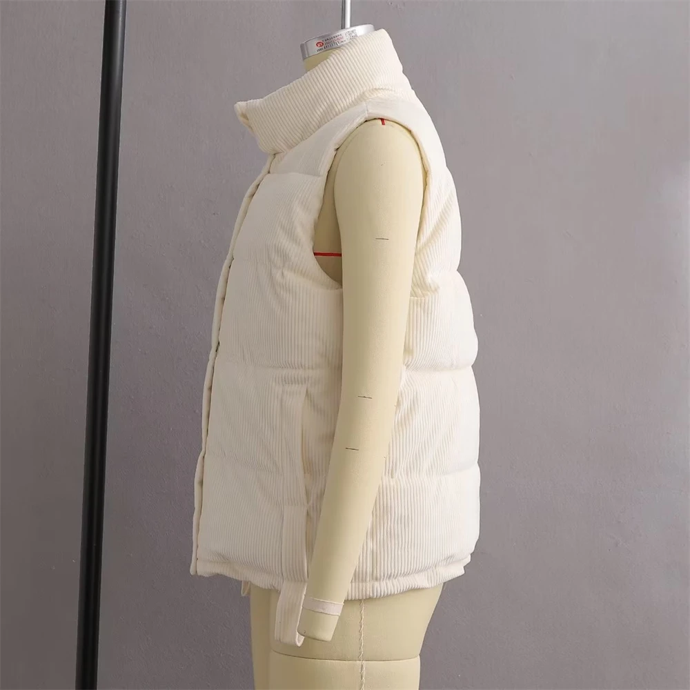 KEYANKETIAN Women's Short Padded Vest Autumn and Winter Single Breasted Loose Corduroy Texture Sleeveless Padded Mujer Jacket