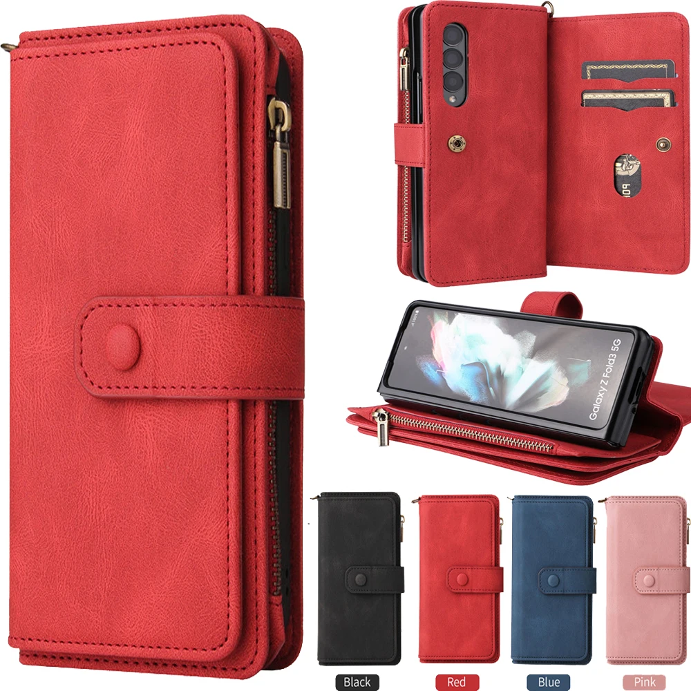 

For Samsung Z Fold 3 5G Multi 15-Card Slot Zipper Case Samsung Galaxy Z Fold3 Flip Leather Wallet Case for Galaxy Z Fold 3 Cover