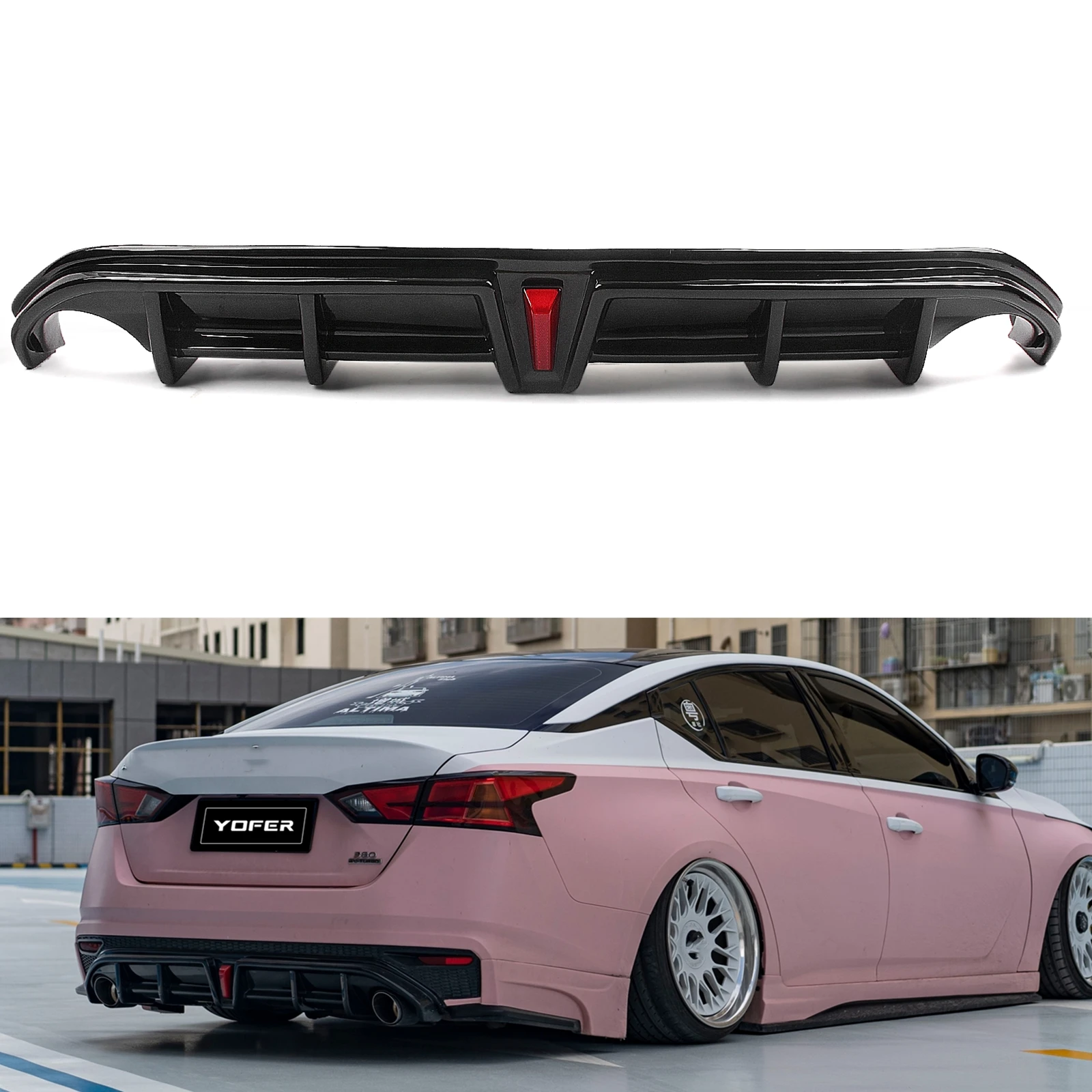 

Rear Lower Bumper Diffuser Lip Bracket Splitter Spoiler Cover W/ LED Glossy Black For Nissan Altima 2019 2020 2021 2022 YOFER