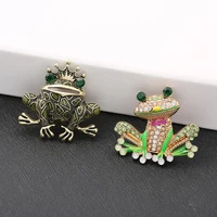 cute green frog brooch pins for women kids fashion crystal enamel animal badge jewelry party gifts