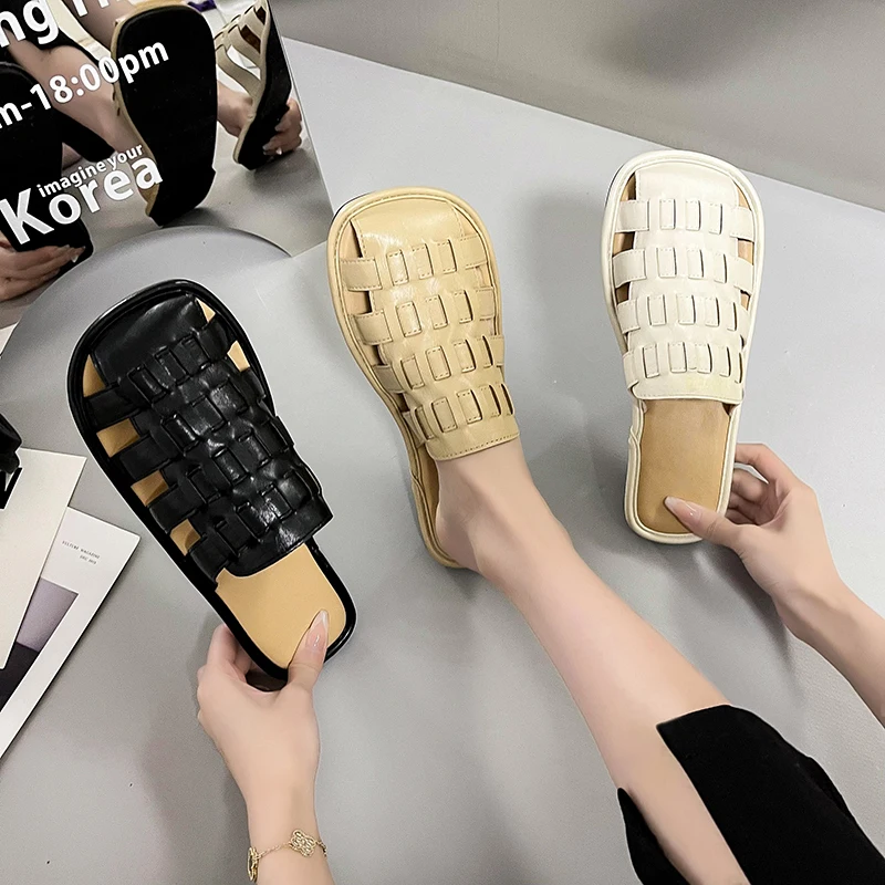 

Женские мюли из искусственной кожи, на плоской подошве, Мягкие Шлепанцы, без задника, на резиновой подошве, повседневная обувь, 2022