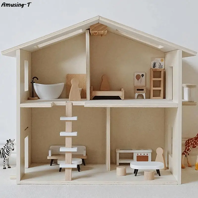 

1 Набор, миниатюрный кукольный дом с имитацией виллы, включая полный набор мебели и украшения