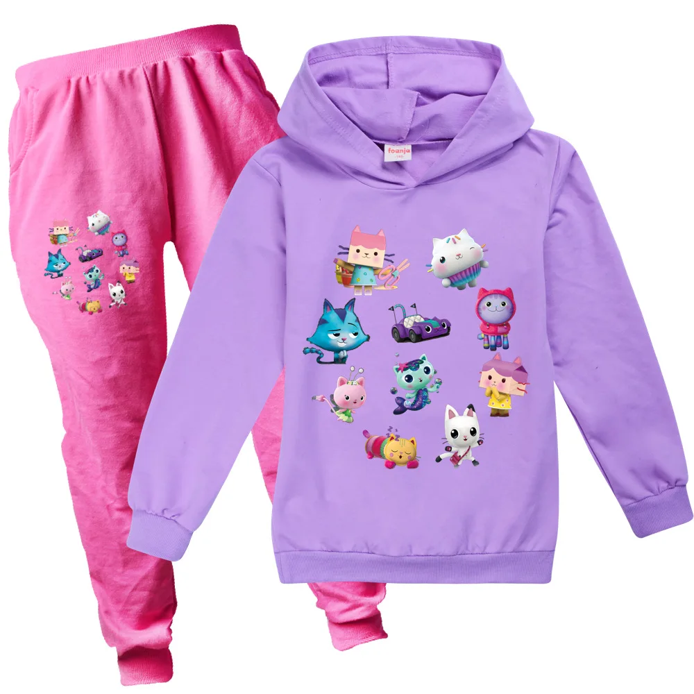 Gabbys Dollhouse Hoodie Kids Pullover Sweatshirt+Pants 2pcs Set Boys Cartoon Gabby Cats Traksuit Children Clothing Girls Outfits