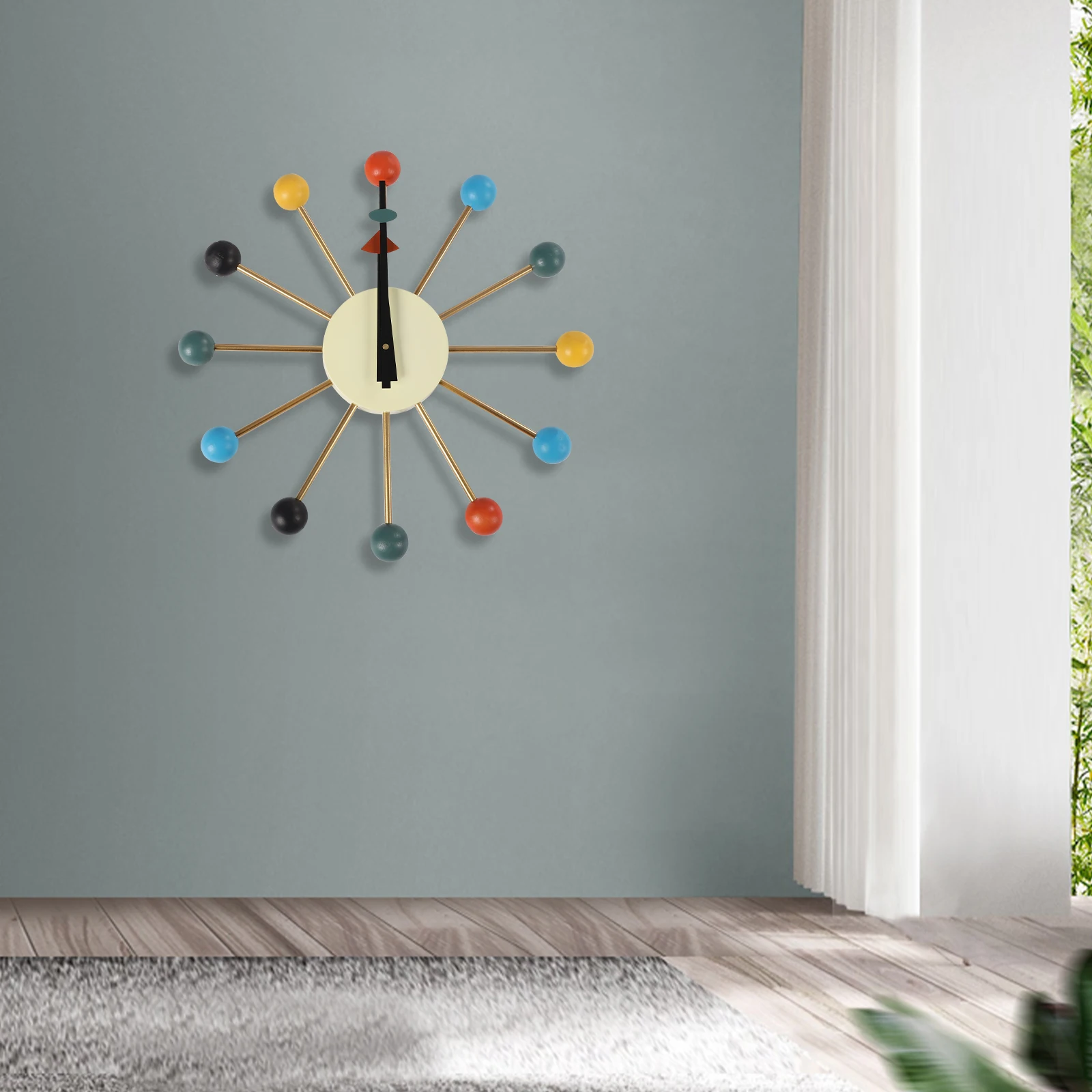 Mid Century Modern Wall Clock Wood Ball Wall Clock 20 Inch Decor Living Room NEW New Contemporary Modern Retro Colorful George