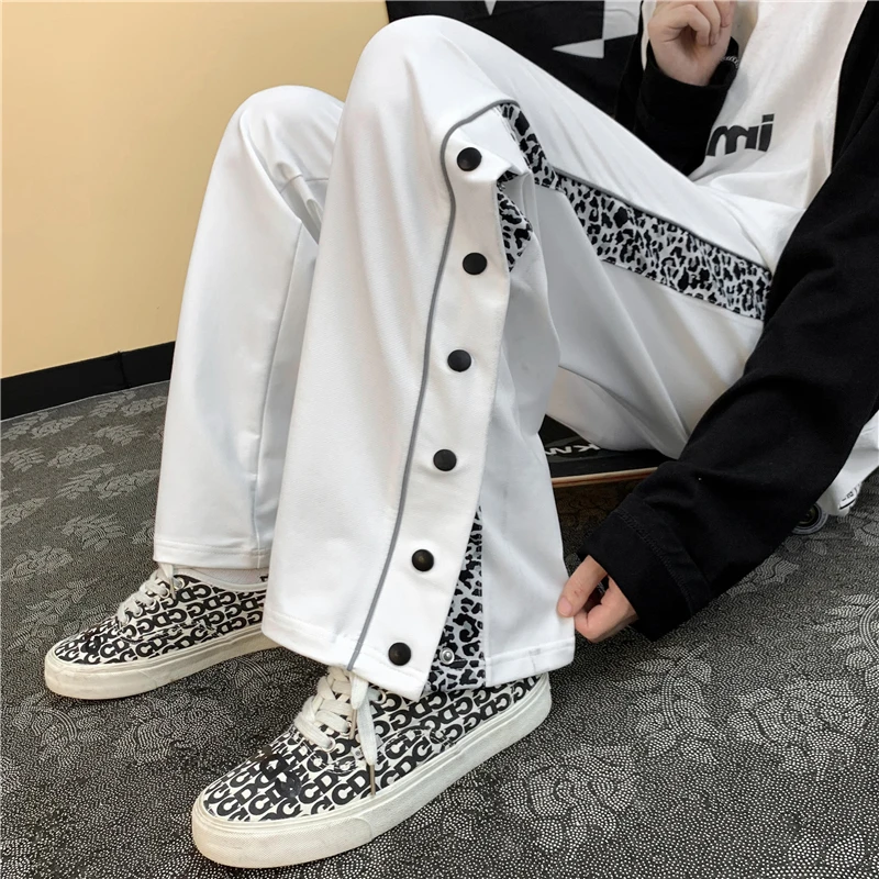 Men's and Women's Loose Casual Pants Fashion Loose Straight Tube Draped Wide Leg Pants Leopard Print Ribs Wide Leg Sports Pants