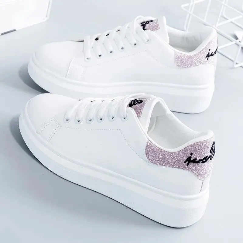 

Women Sneakers 2022 Fashion Breathble Vulcanized Shoes Pu Leather Platform Shoes White Lace Up Casual Shoes Zapatos Mujer