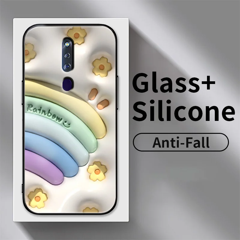 

Glass Phone Case for OPPO F11 A9 2019 A9x A79 A75 A73 F11 Pro F9 F7 F5 Find X X2 X5 Pro Realme 2 Pro U1 Blossom Rainbow Cover