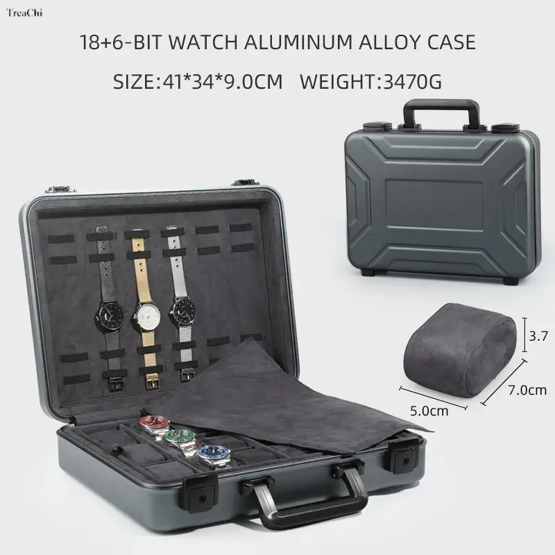 New High-Grade Aluminum Alloy Watch Suitcase Portable Watch Box with Lock Jewelry Exhibition Jewelry Box Large Capacity