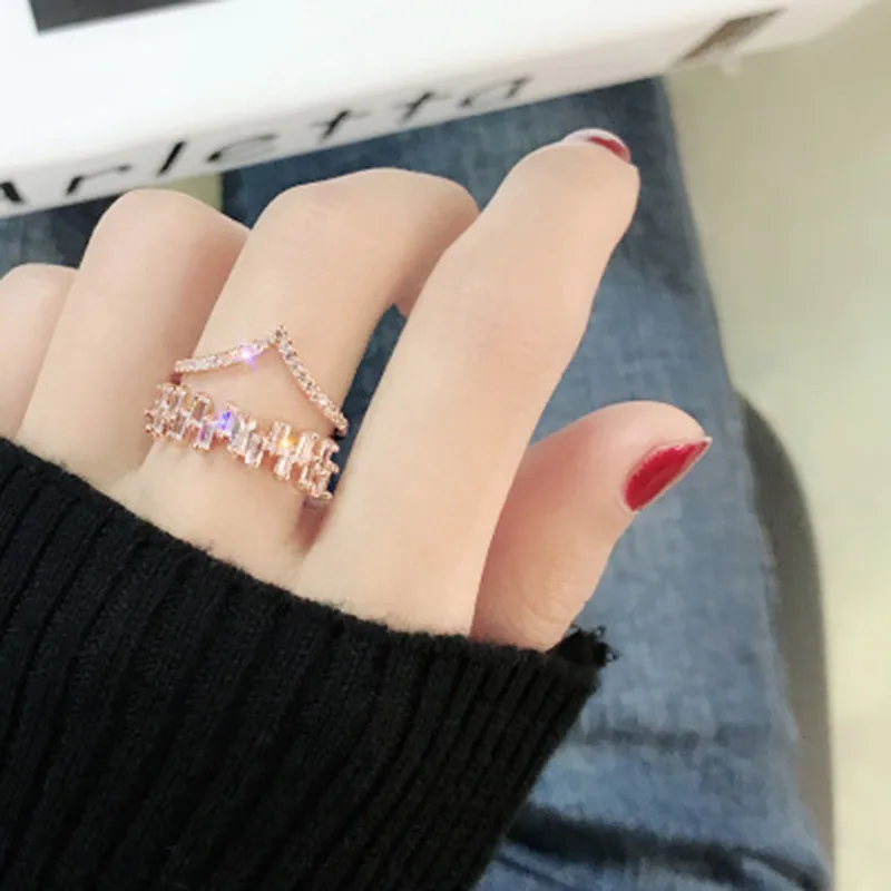 

Milan Girl AAA Zircon Double Layer Golden Rose Gold Ring Wedding Ring Fashion Lucky Gift Jewelry High-end Banquet Jewelry