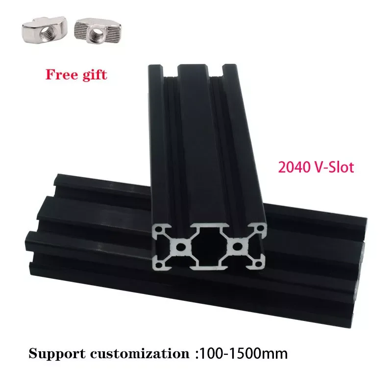 

2040 V- Slot Aluminum Profile Extrusion Frame Black European Standard 100mm-1200mm Anodized Linear For CNC 3D Printer Parts