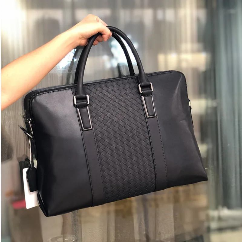OYIXINGER High Grade Men's Briefcase For Men Handbag Soft Cow Leather Woven Business Office 15.6 Laptop Bag New Luxury Handbags