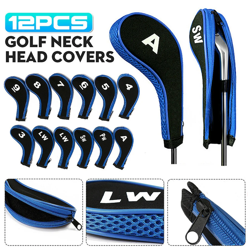 Portable Golf Club Cover Iron Set Headcovers with Zipper 12pcs Wear-resistant Golfs Club Head Protector Cover Golf Accessories