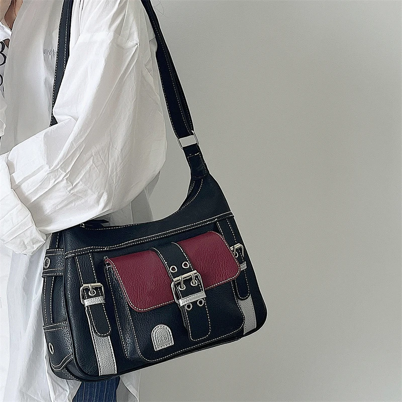 

Y2k Hot Girls Retro Shoulder Bags Contrast Color Women's Vintage Messenger Bag New Trendy Cool Ladies PU Tote Purse Handbags