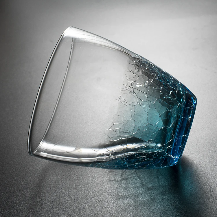 

Japanese wind ice flower starry blue handmade glass cold water glass milk glass drink juice glass whiskey glass home