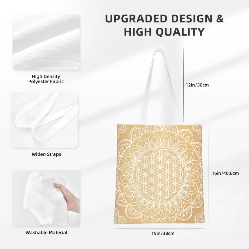 Холщовая Сумка для покупок с изображением золотого цветка жизни мандалы женские