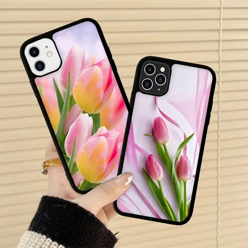 

Tulips Flower Phone Case Silicone PC+TPU Case for iPhone 11 12 13 Pro Max 8 7 6 Plus X SE XR Hard Fundas