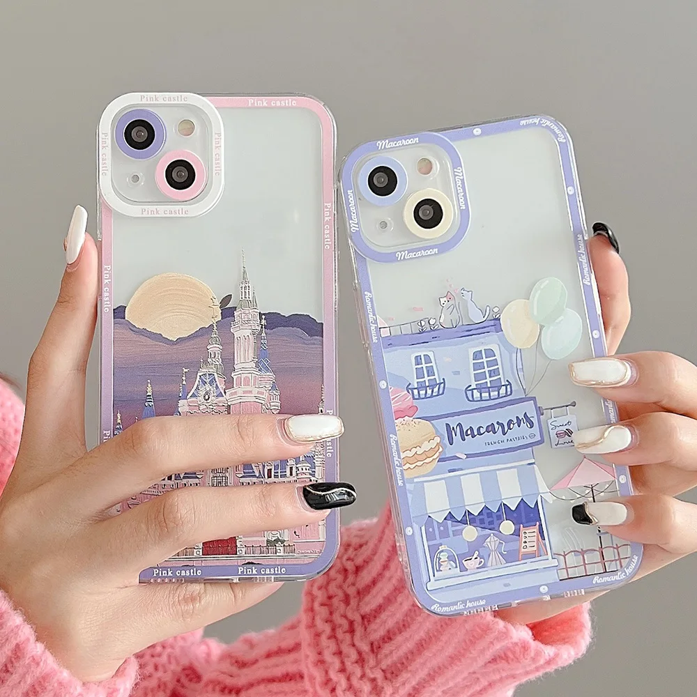 

Cartoon Castle House Case for iPhone 13 12 11 X XS Pro Max 7 8 Plus Case Clear Silicone TPU Women Girls Protective Phone Cover